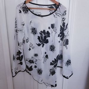 Floral, Flowy, Bell Sleeve, Asymmetrical Blouse